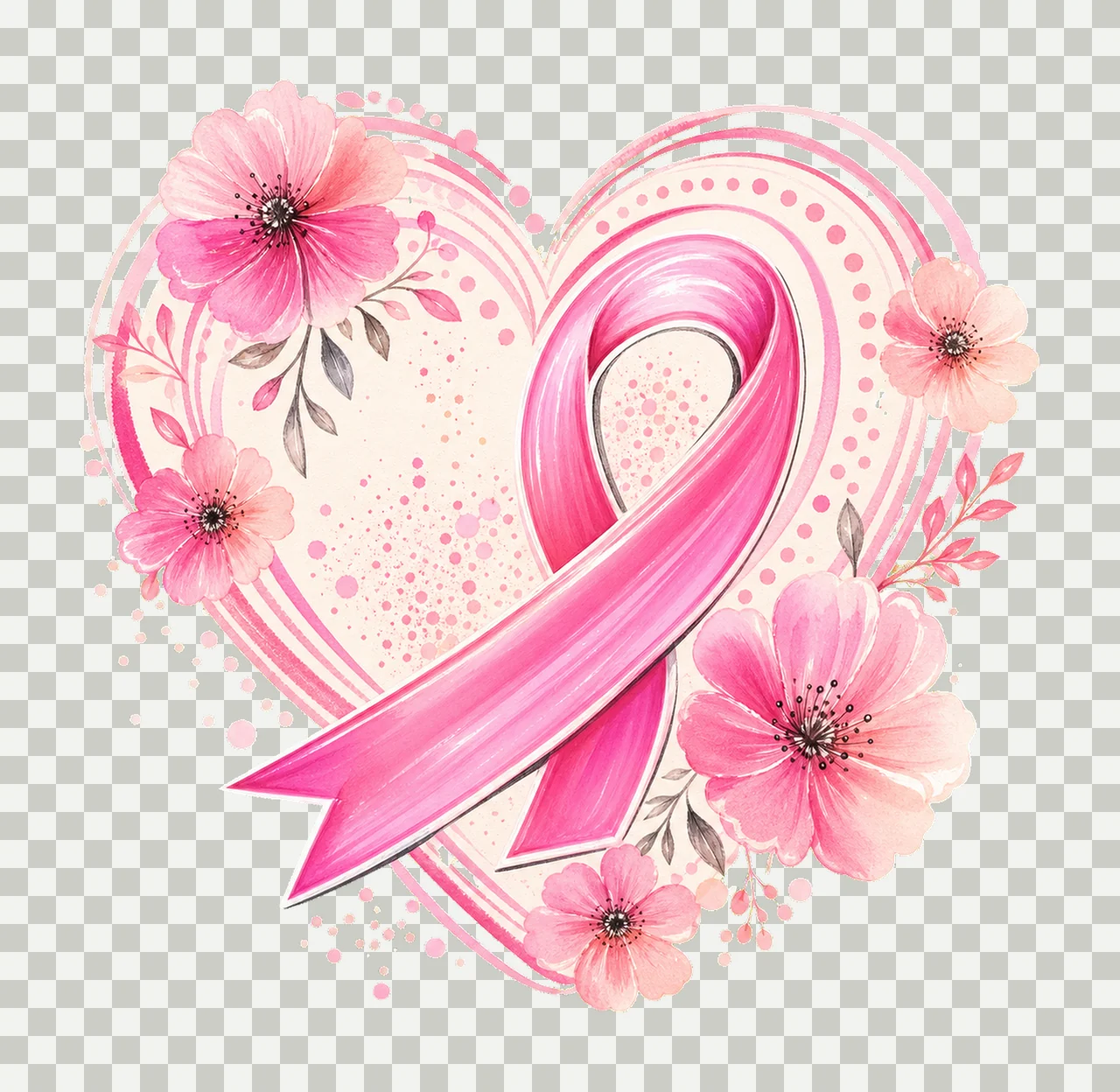 Pink Ribbon Heart Floral Frame awareness background flowers transparency and detail preview thumbnail
