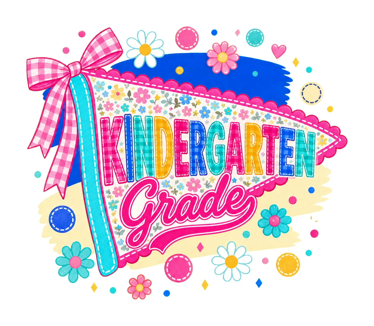 Neon Preppy Back to School Pennant Flag Design Variation E