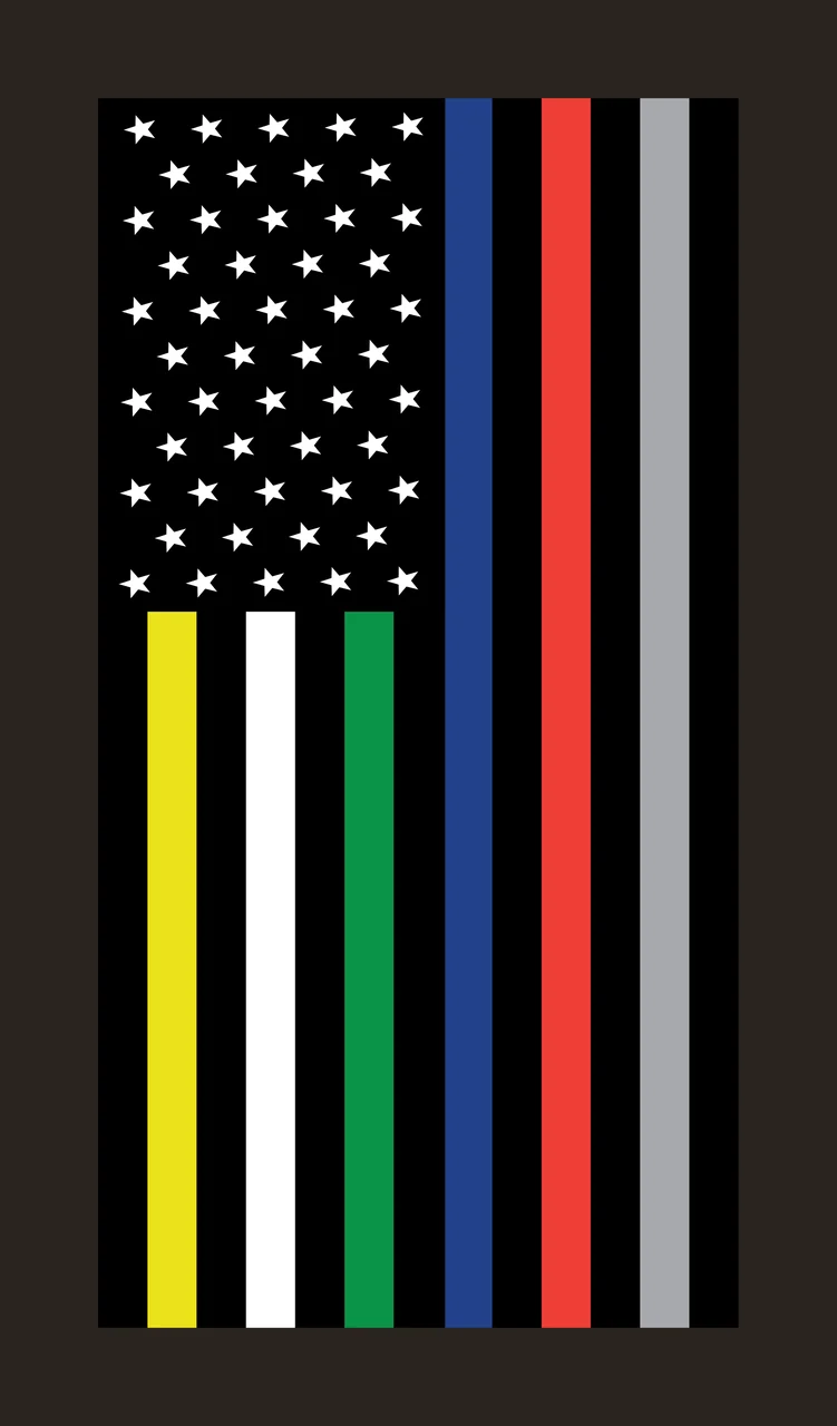 American flag variation Illustration with stars, vertical stripes, thin blue line and thin red line in black contrast preview thumbnail