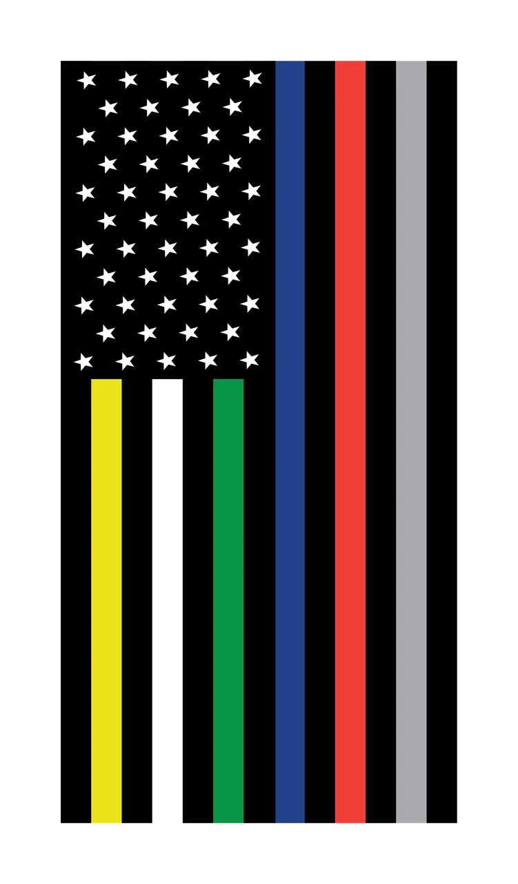 American flag variation Illustration with stars, vertical stripes, thin blue line and thin red line in black