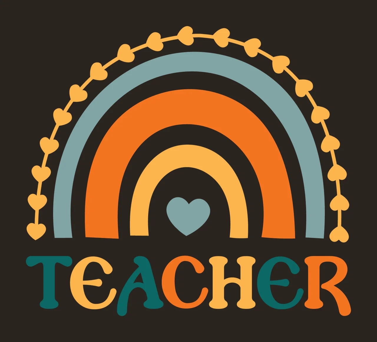 Can Glass Wrap Teacher Text With Rainbow arched hearts black contrast preview thumbnail