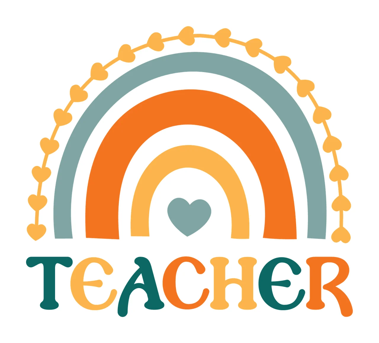 Can Glass Wrap Teacher Text With Rainbow arched hearts black