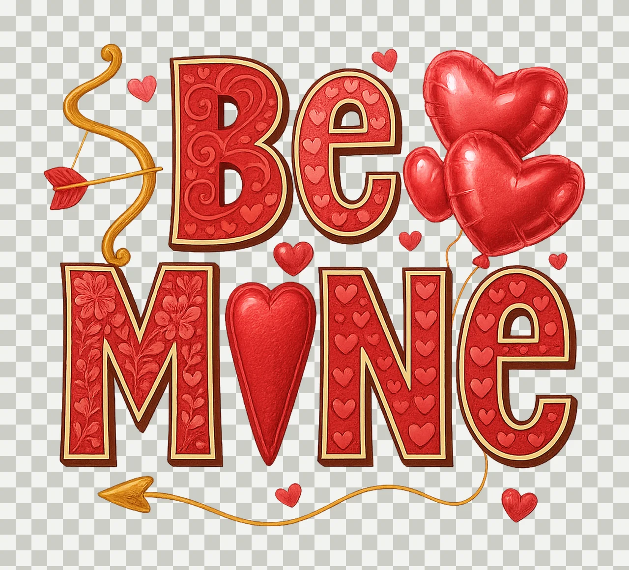Be Mine Valentine Retro Valentine Sublimation Design transparency and detail preview thumbnail
