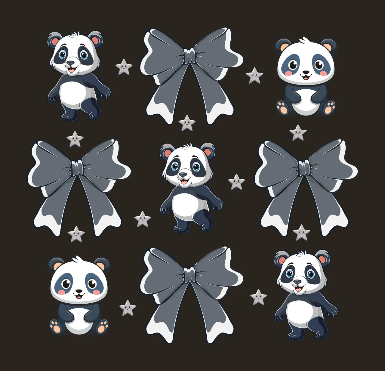 Bear Silhouette And Bow Star Collection bears arranged bows contrast preview thumbnail