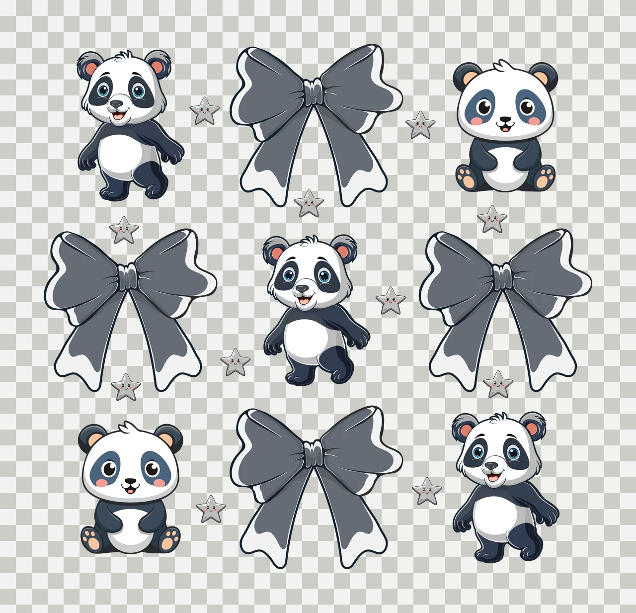Bear Silhouette And Bow Star Collection bears arranged bows transparency and detail preview thumbnail