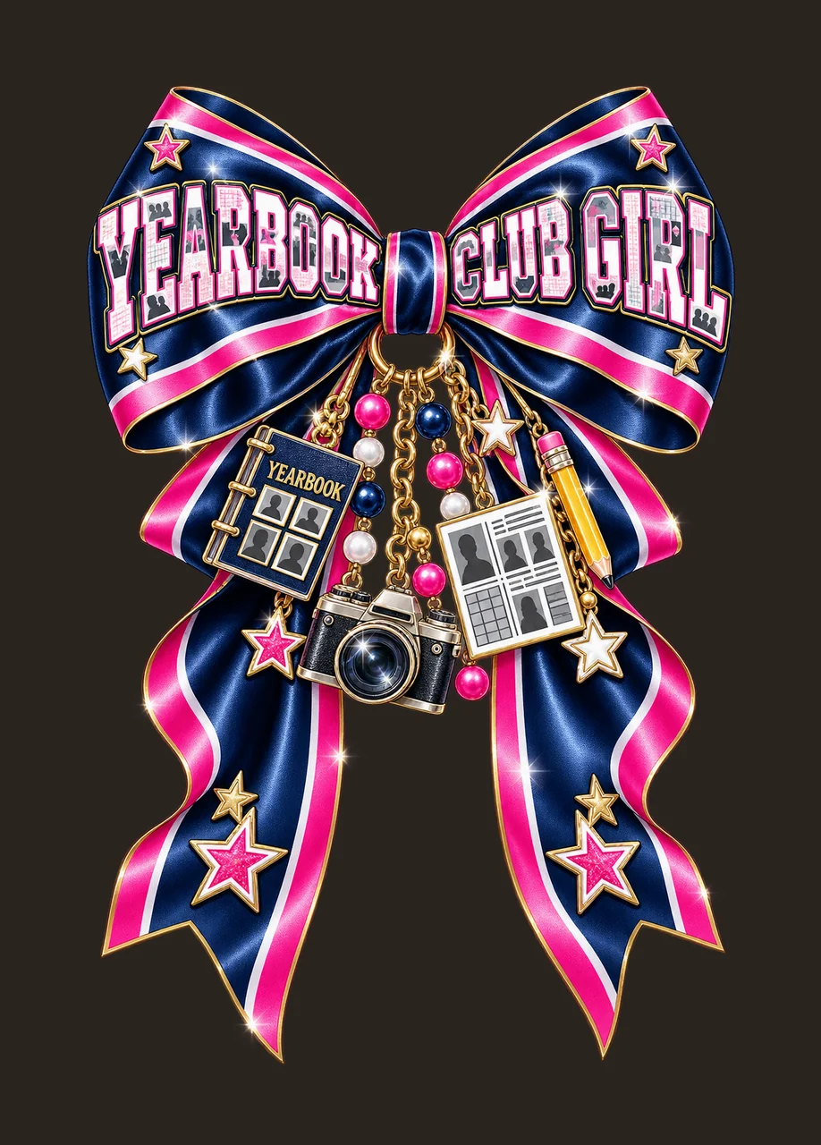 Yearbook Club Girl Bow Charm PNG, Coquette Ribbon Sublimation, Transparent Digital Download contrast preview thumbnail