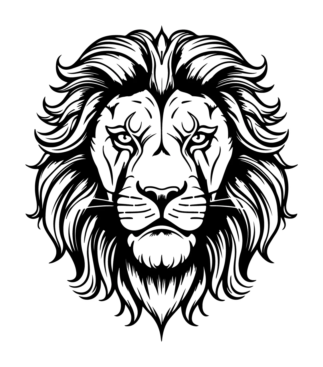 Lion Head Monochrome Graphic Illustration mane detailed line art