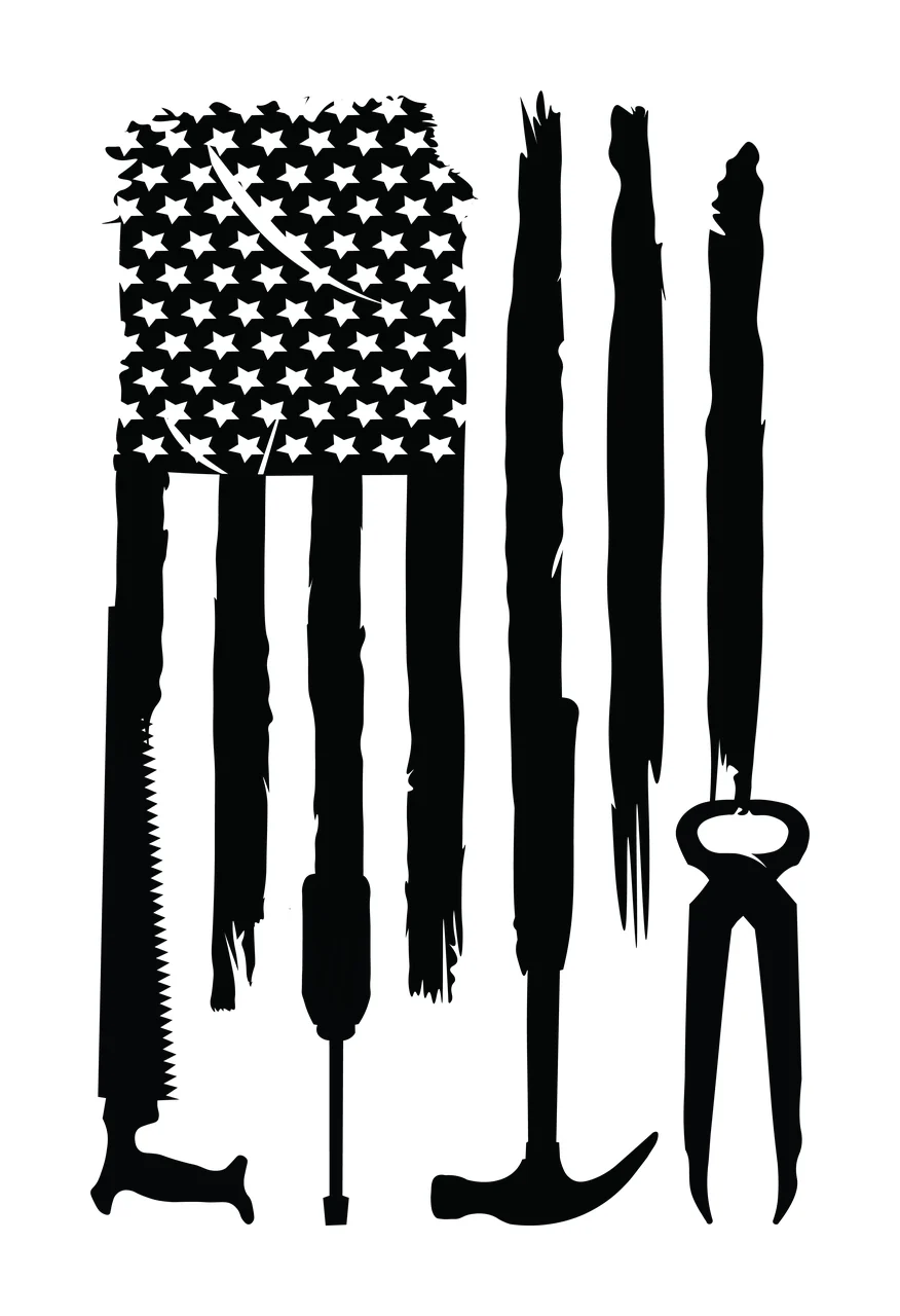 Flag Vertical Pattern With Tools Including Saw screwdriver