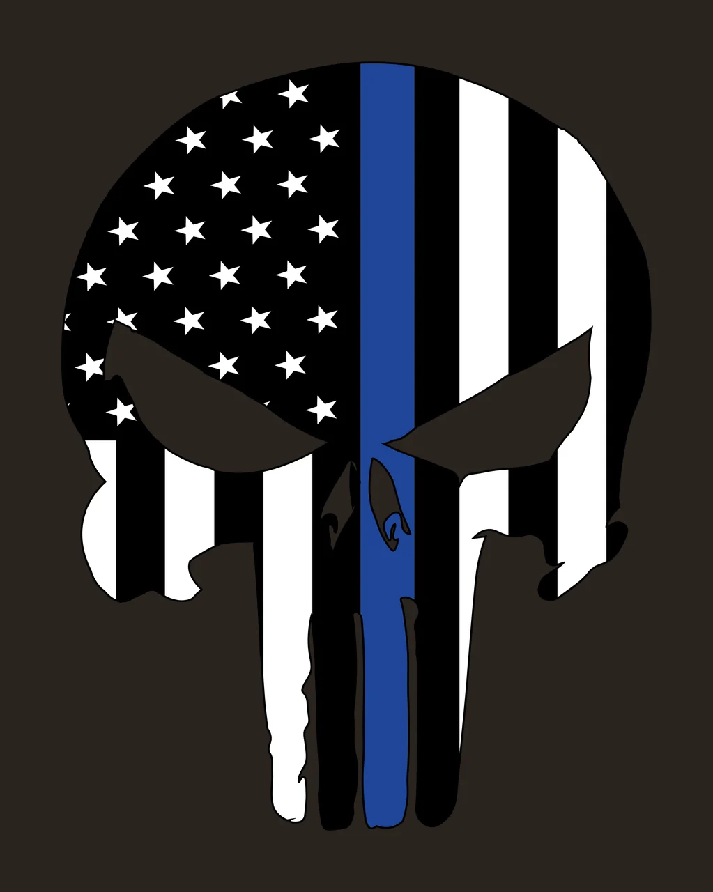 Skull silhouette Illustration with stars, stripes and blue line in black and white contrast preview thumbnail