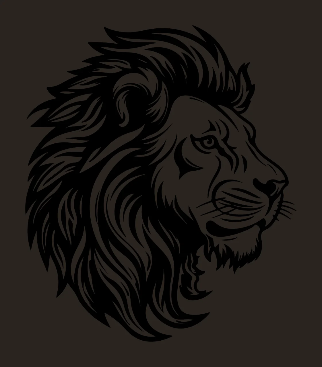 Lion Head Profile View mane whiskers line drawing black plain contrast preview thumbnail
