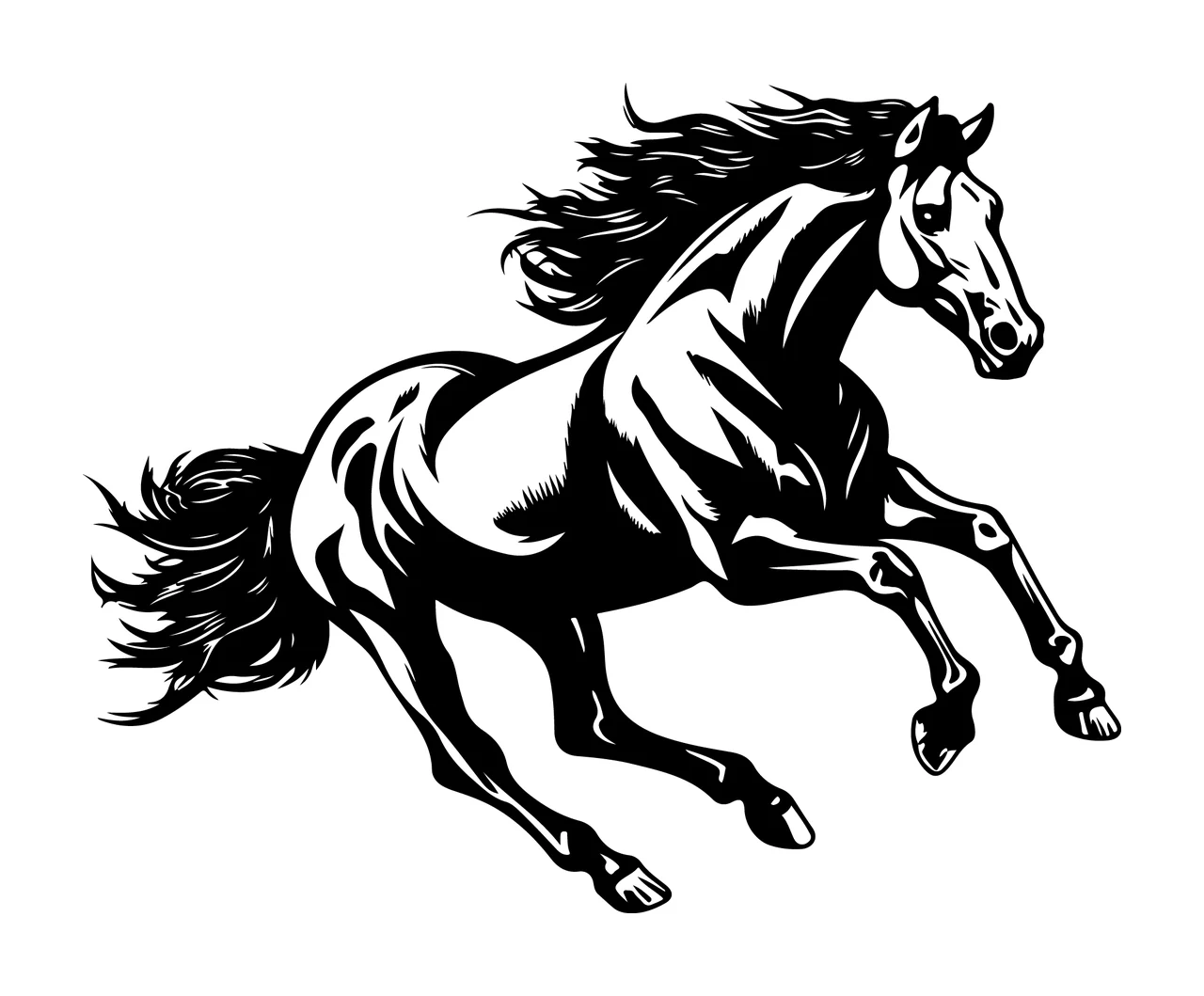 Horse Running Silhouette Graphic Art black white animal