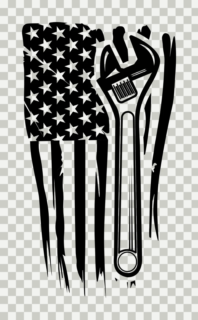 Wrench On American Flag Pattern placed distressed black white transparency and detail preview thumbnail