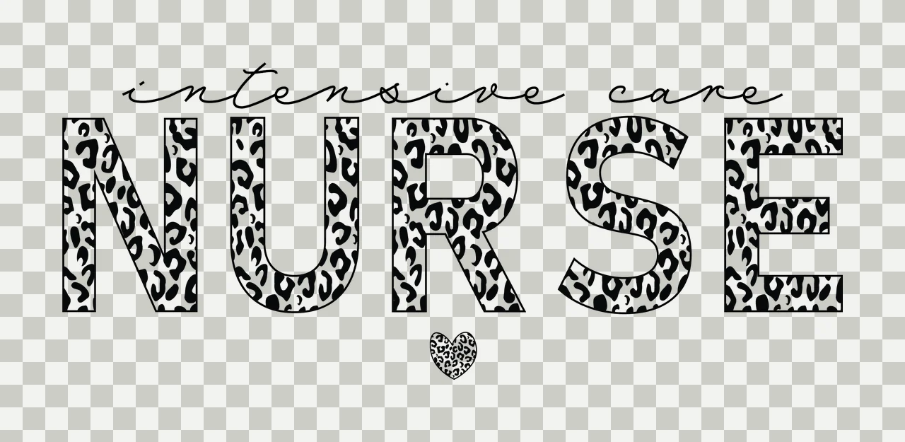 Intensive Care Nurse Text Heart typography black white background transparency and detail preview thumbnail