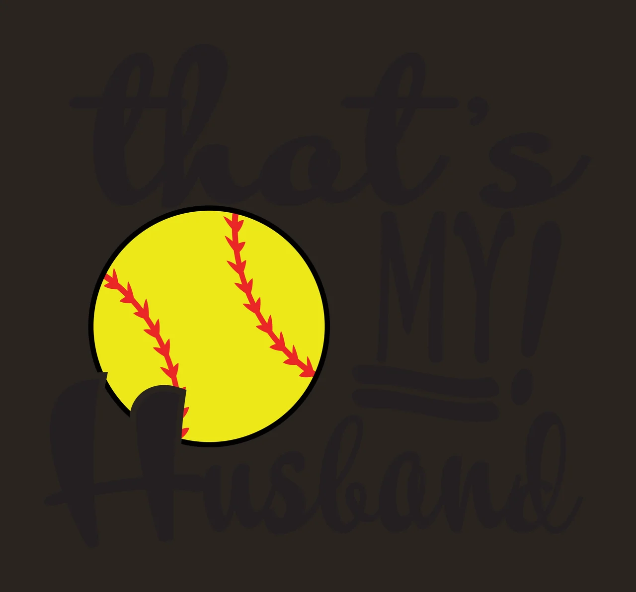 That's MY! Husband Typography Design with softball, red stitching, cursive lettering and underline bars in black and yellow contrast preview thumbnail