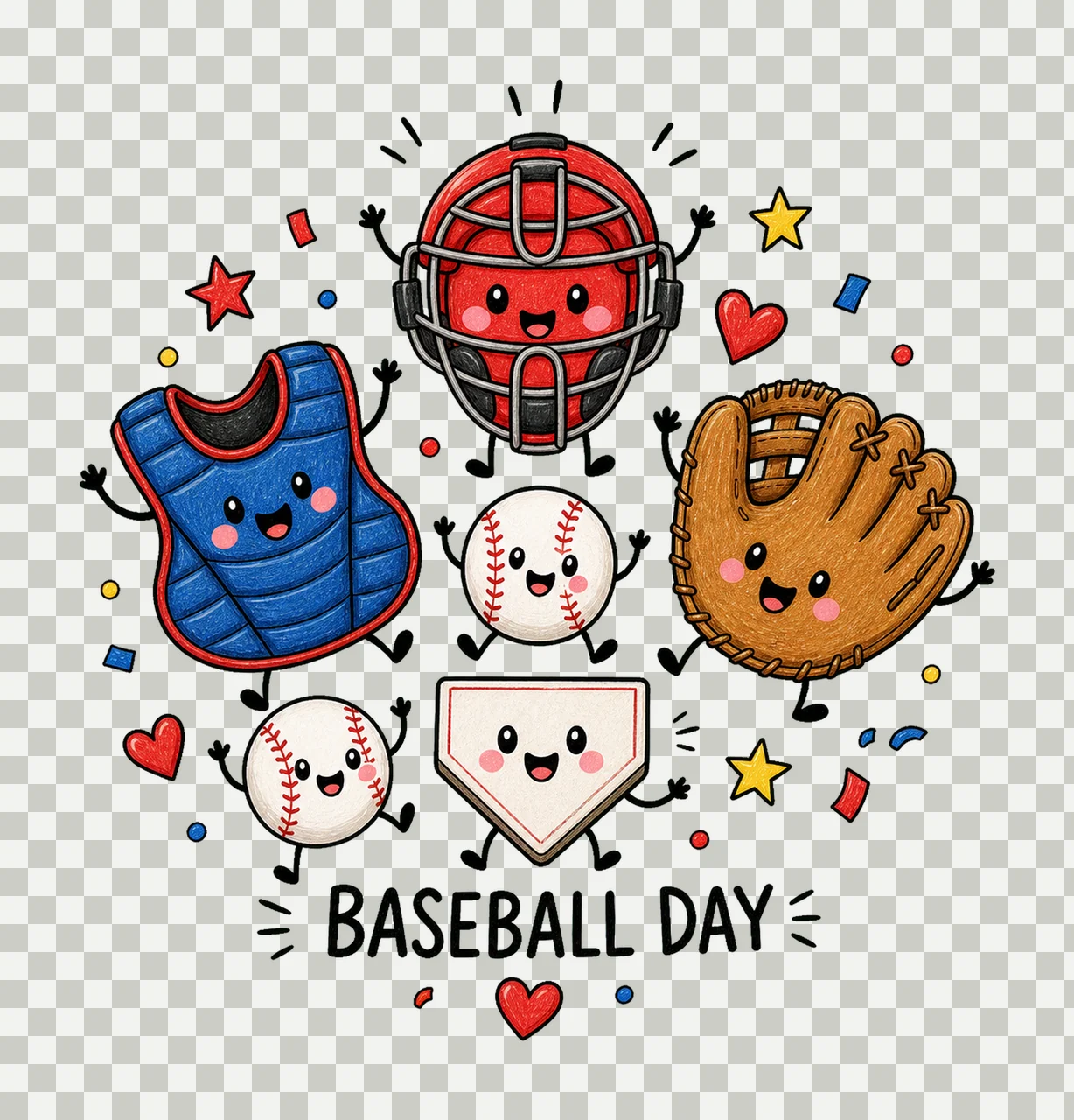 Happy Baseball Doodle Cute Baseball Sublimation Variation D transparency and detail preview thumbnail