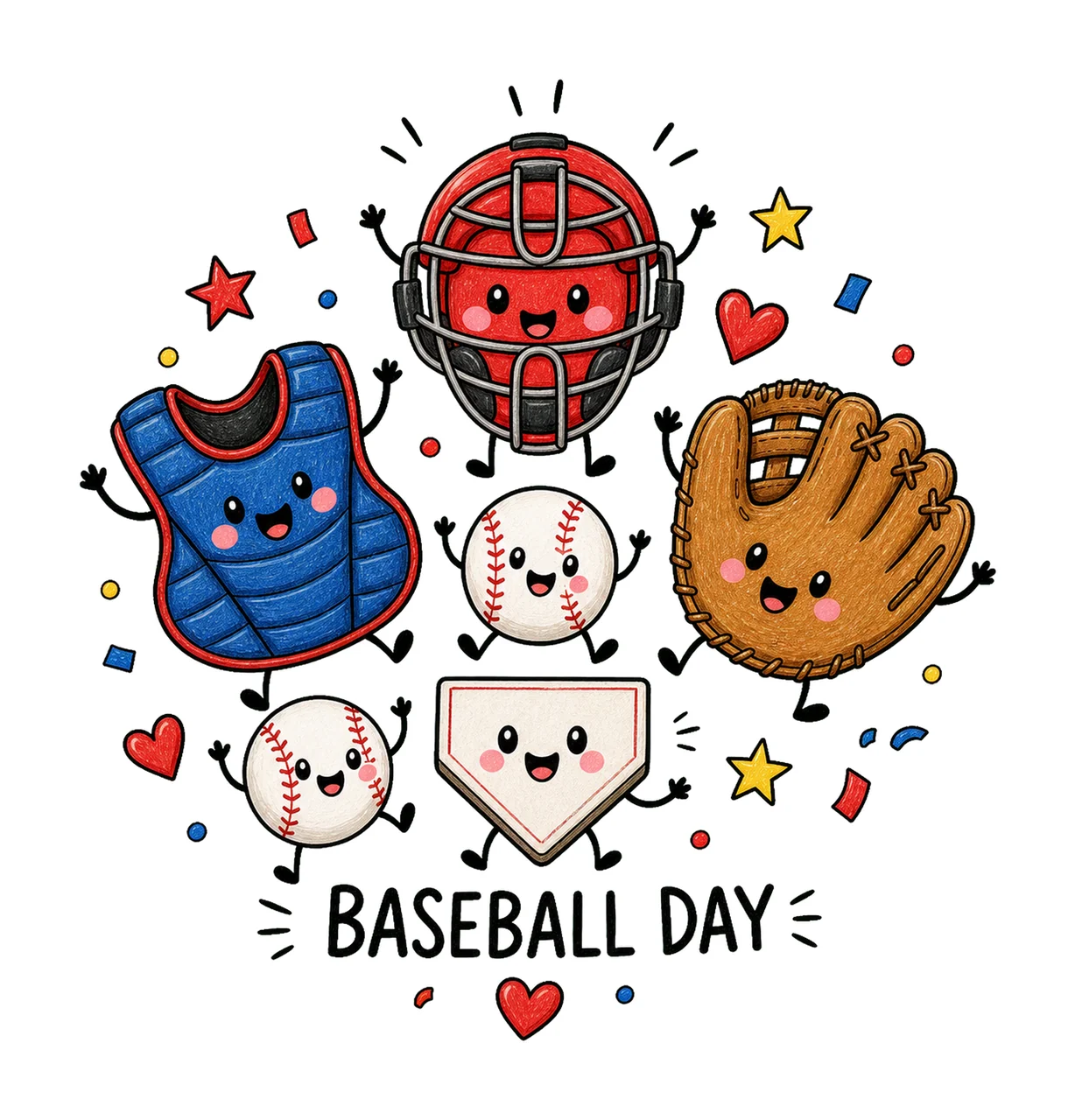 Happy Baseball Doodle Cute Baseball Sublimation Variation D