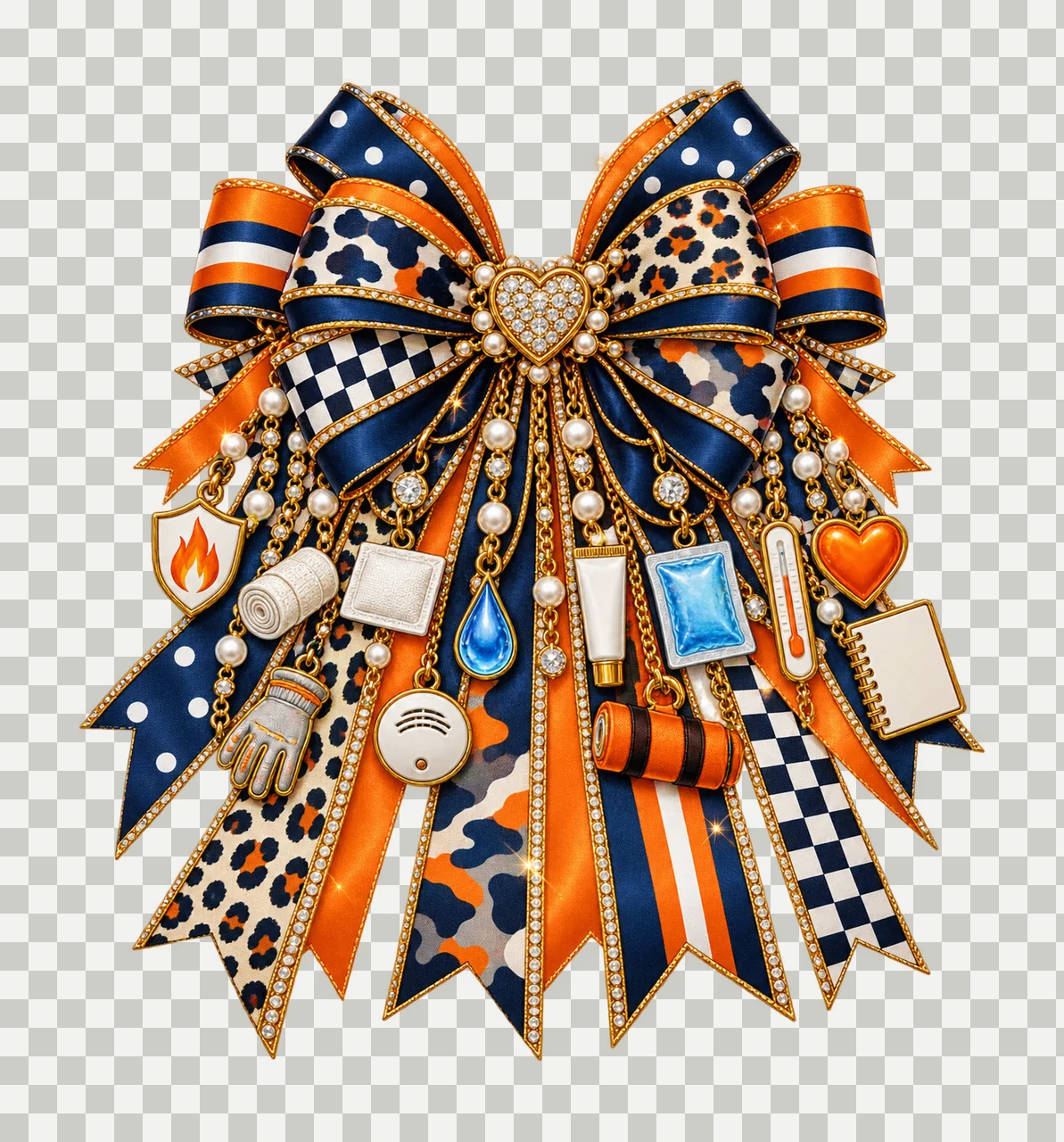 Burn Awareness Support Bow Charm PNG, Themed Gold Chain Charms, Coquette Ribbon Sublimation Design, Transparent Digital Download transparency and detail preview thumbnail