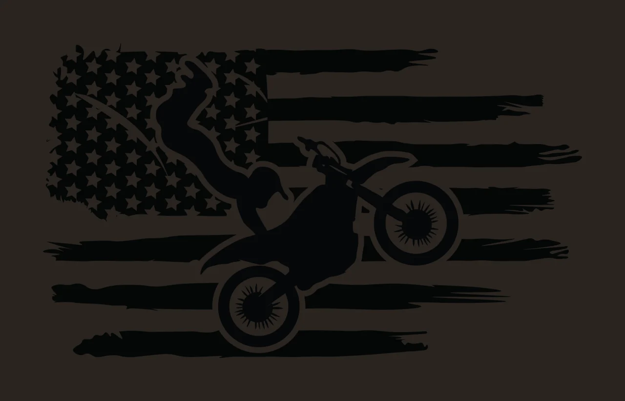Motocross Jumper Over Distressed Flag Dirt bike rider jumping contrast preview thumbnail