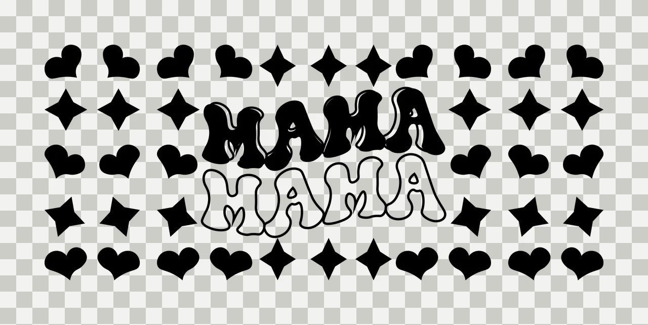 Can Glass Wrap Mama Mama Text With Hearts and shapes pattern transparency and detail preview thumbnail