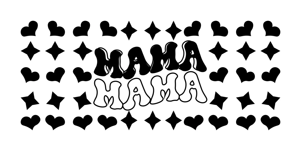 Can Glass Wrap Mama Mama Text With Hearts and shapes pattern