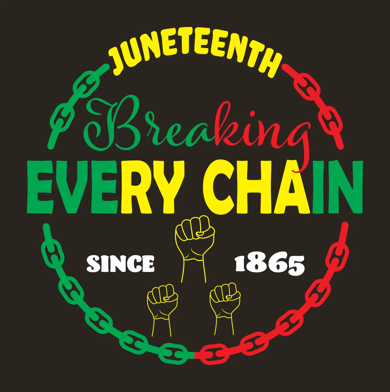Breaking Chain Text Design with and hands commemorating raised fists contrast preview thumbnail