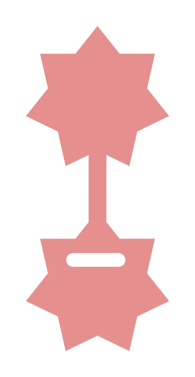 Silhouette Design of Pink star-shaped baby rattle with top star, vertical handle and bottom star with horizontal cutout