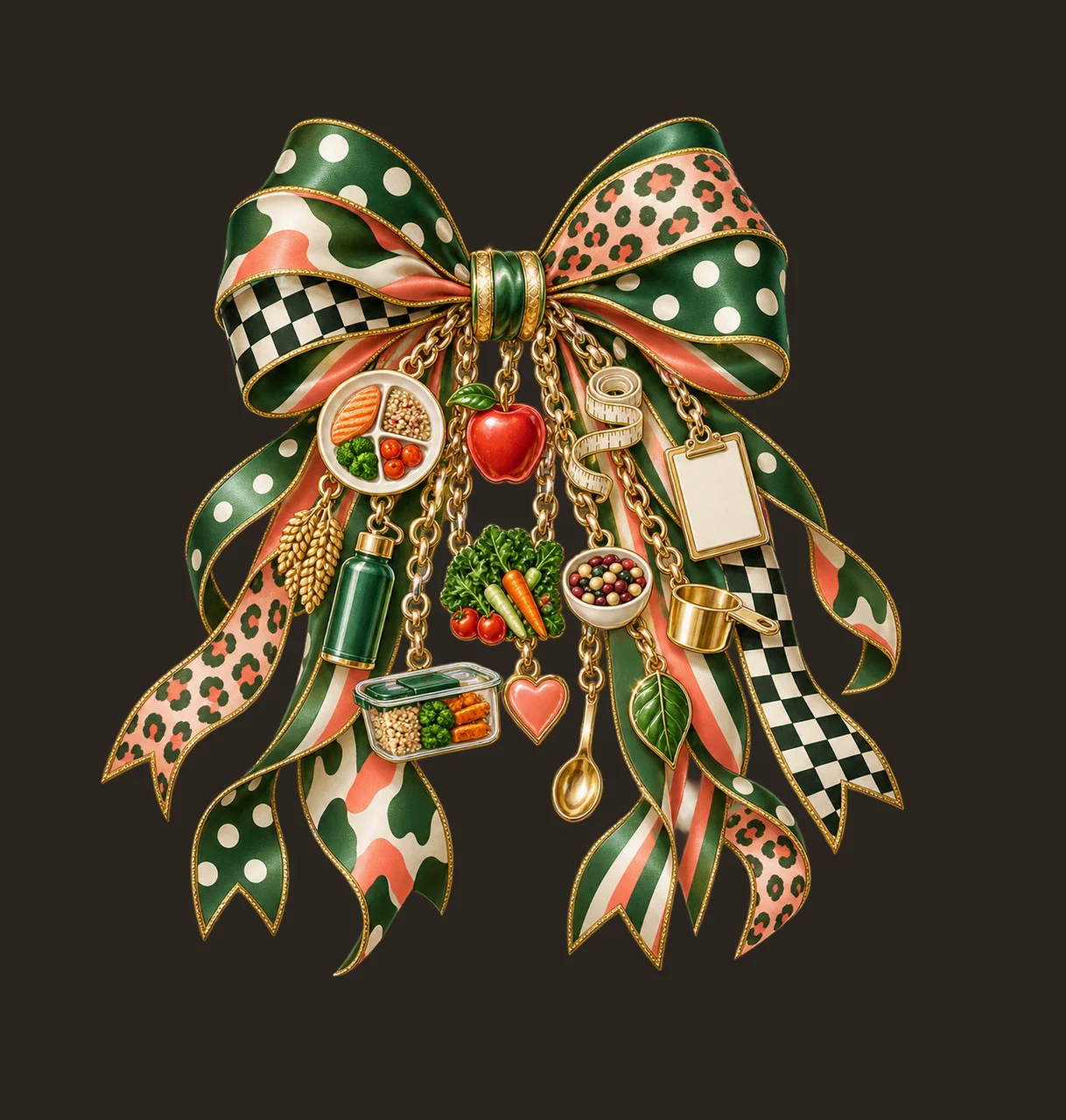 Registered Dietitian Bow Charm PNG, Themed Gold Chain Charms, Coquette Ribbon Sublimation Design, Transparent Digital Download contrast preview thumbnail