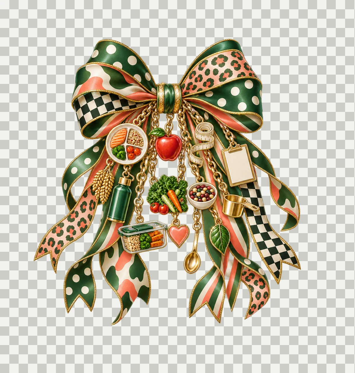 Registered Dietitian Bow Charm PNG, Themed Gold Chain Charms, Coquette Ribbon Sublimation Design, Transparent Digital Download transparency and detail preview thumbnail