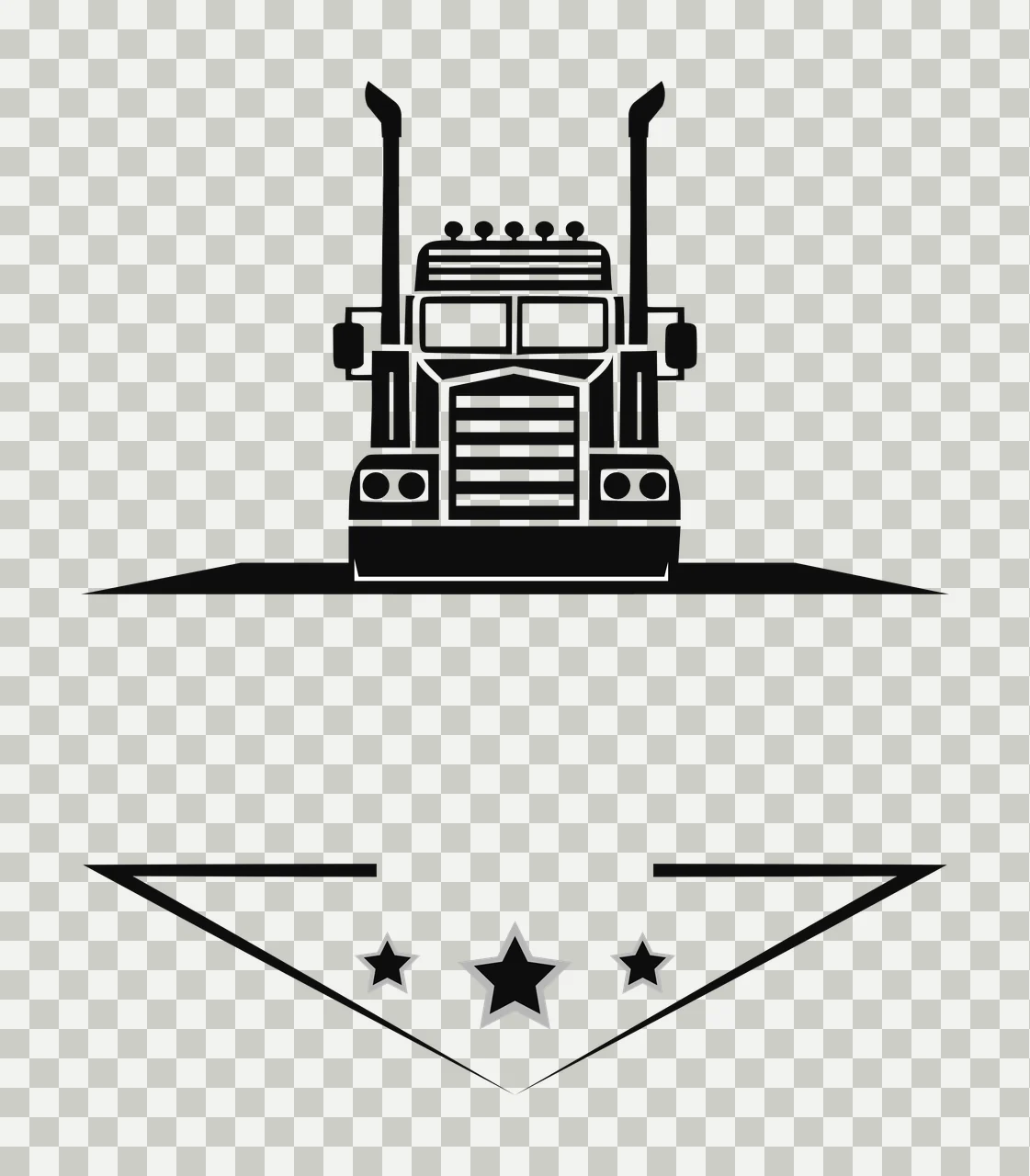 Black Front View Of Semi Truck With Three stationary stars transparency and detail preview thumbnail