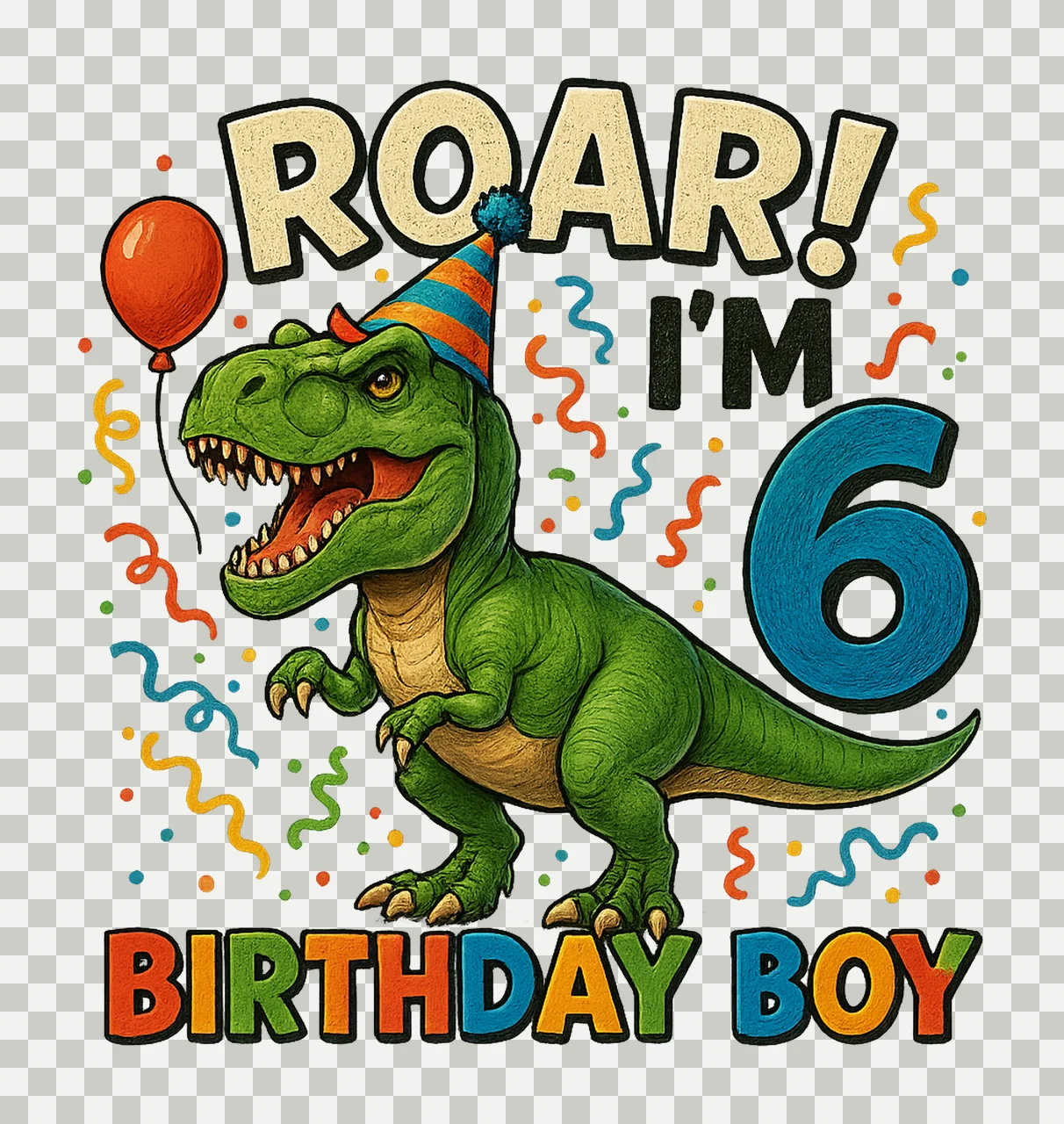 Birthday Boy Dinosaur Rex Kids Shirt Design Fun Dino Artwork transparency and detail preview thumbnail