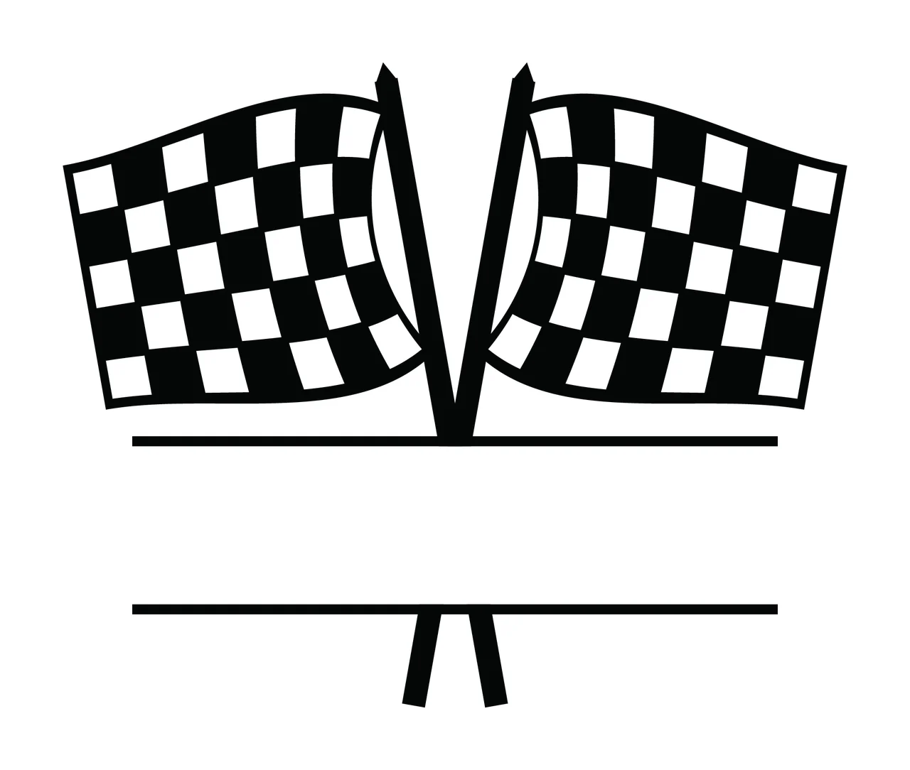 Two Checkered Racing Flags With Horizontal Frame Bars crossed