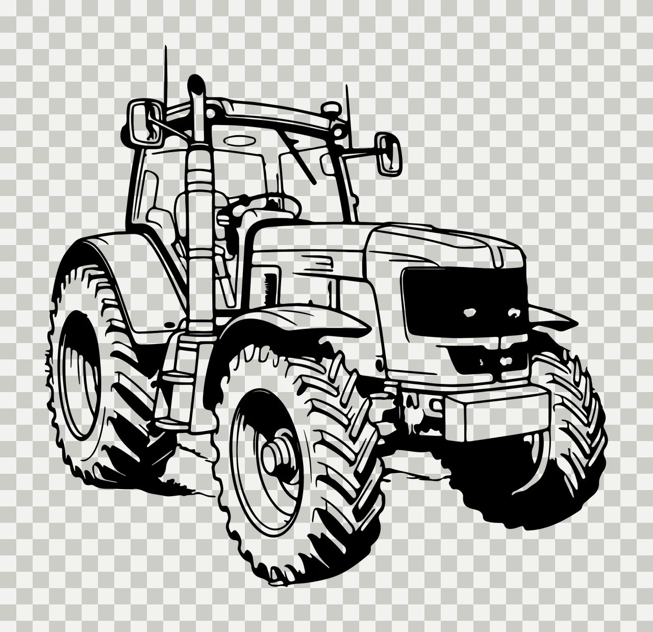 Simple Line Art Tractor Illustration stationary wheels exhaust pipe transparency and detail preview thumbnail