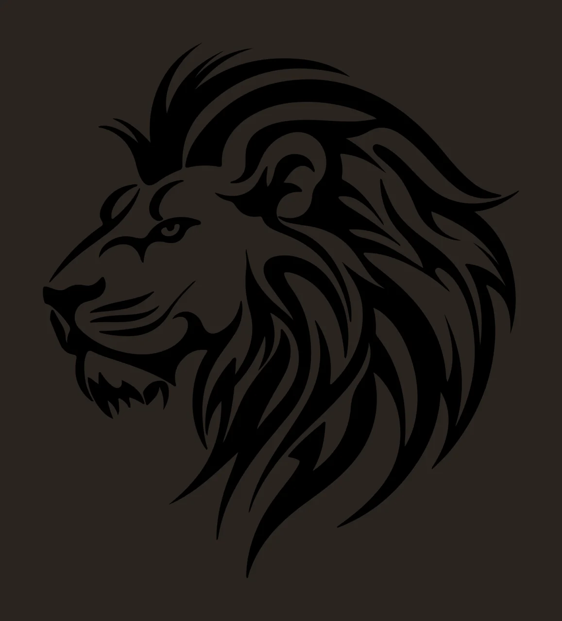 Lion Head Tribal Style Silhouette mane black white plain animal contrast preview thumbnail