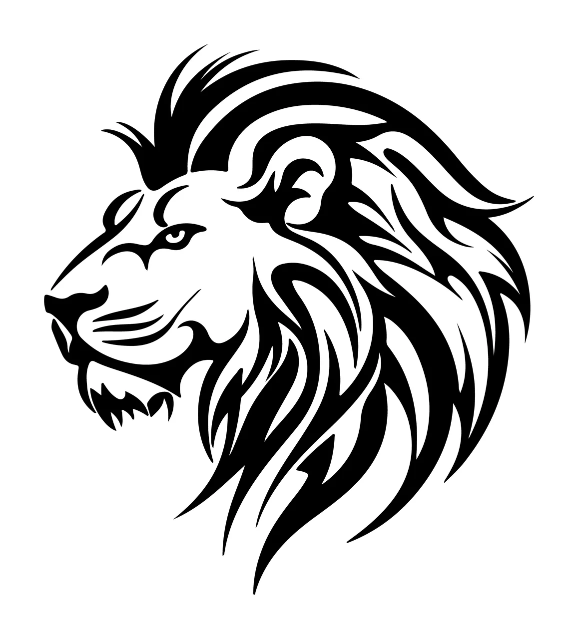 Lion Head Tribal Style Silhouette mane black white plain animal