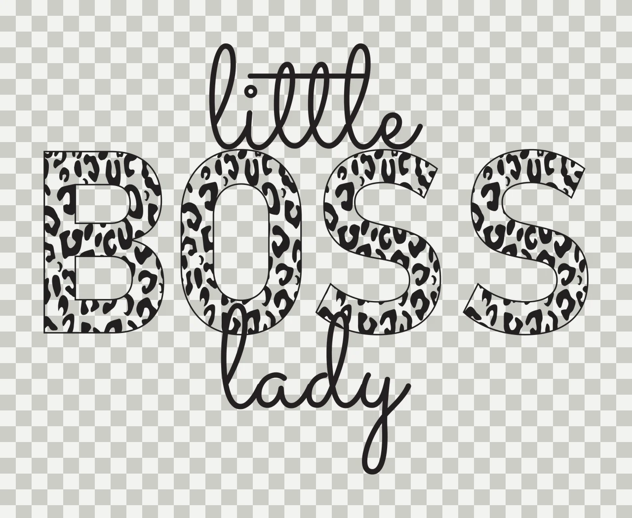 Little BOSS lady Typography Design with leopard-print B and cursive 'little' in black and white transparency and detail preview thumbnail