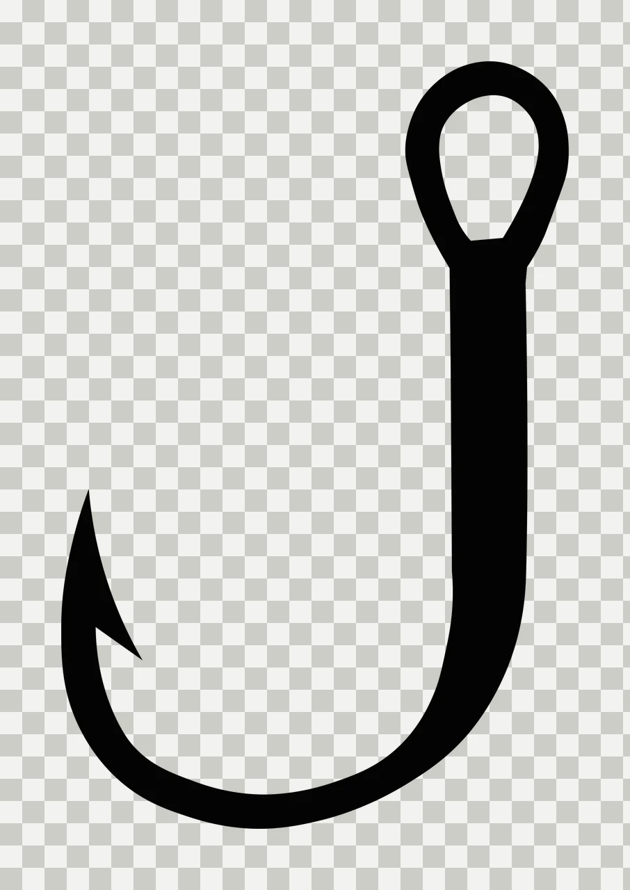 Fishing Black Simple Fish Hook Silhouette loop barb curved transparency and detail preview thumbnail