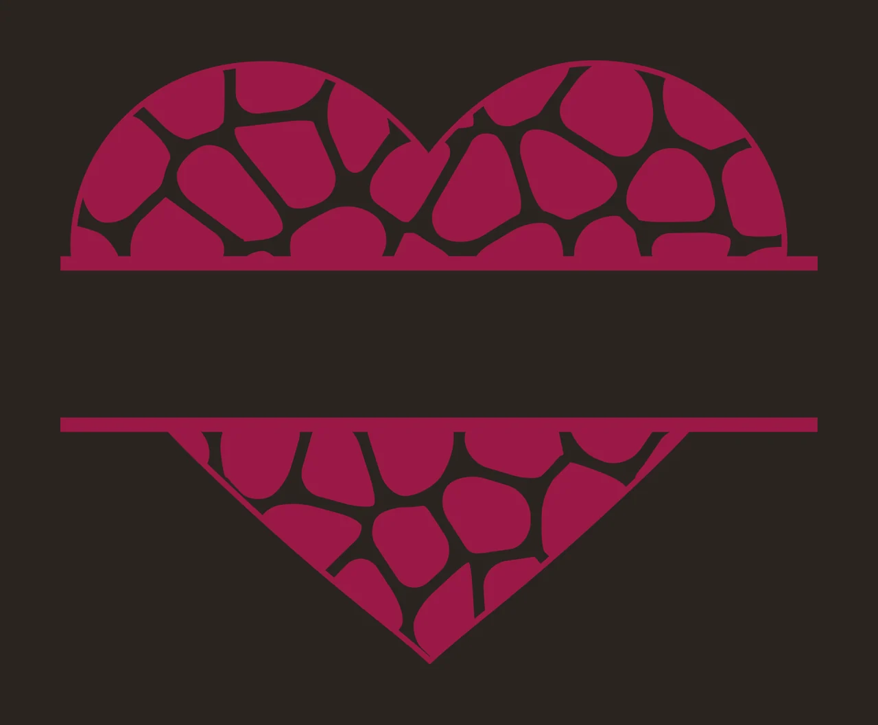 Split heart monogram frame with heart shape, giraffe pattern, animal spots and horizontal split frame in pink and white contrast preview thumbnail