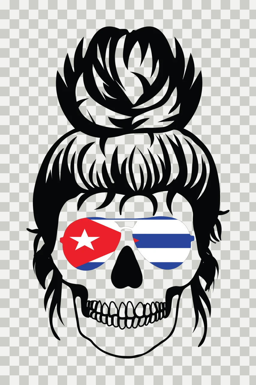 Skull Wearing Sunglasses With Flag Reflection messy bun teeth transparency and detail preview thumbnail