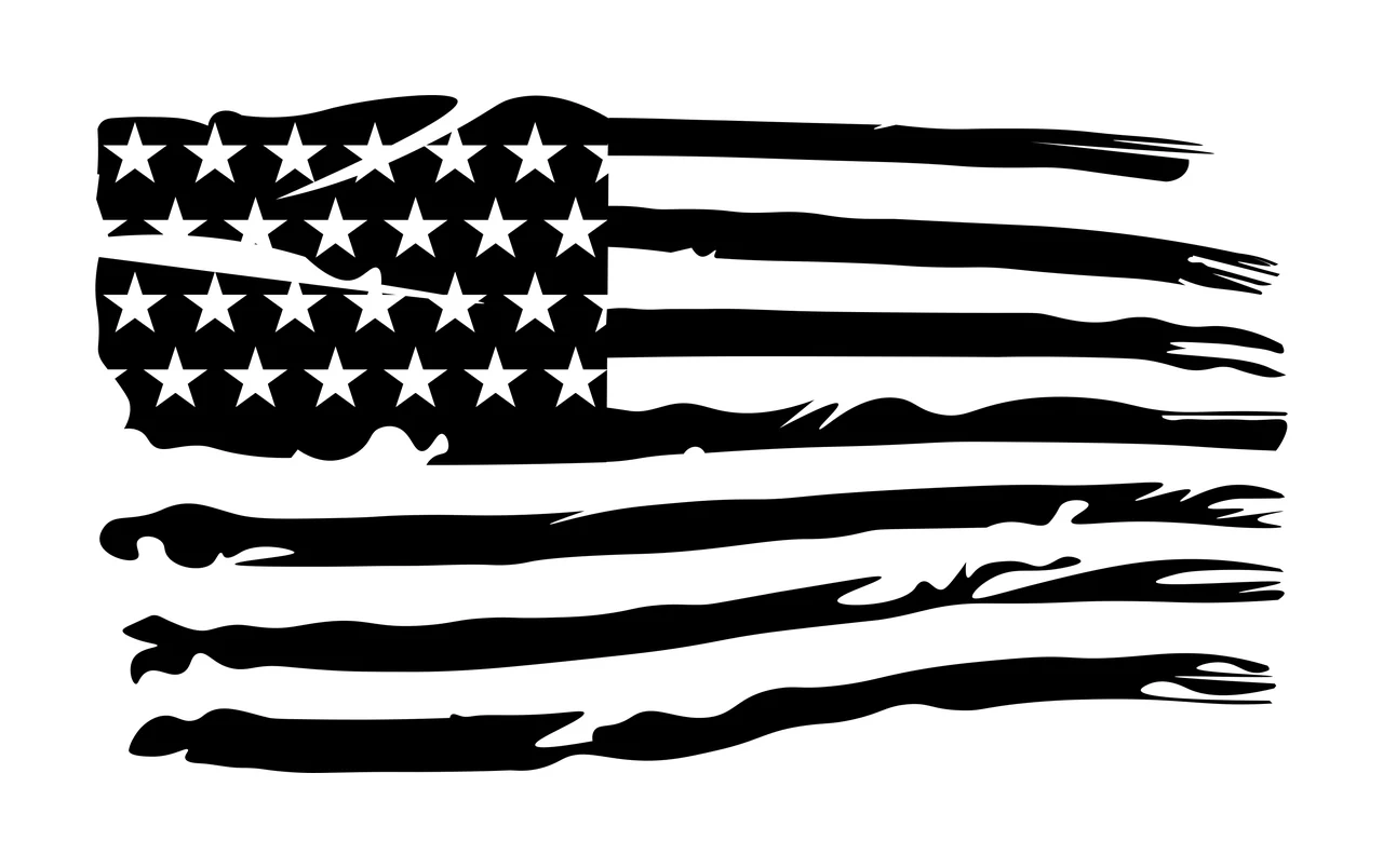 Black Flag Distressed American Silhouette waving stars stripes