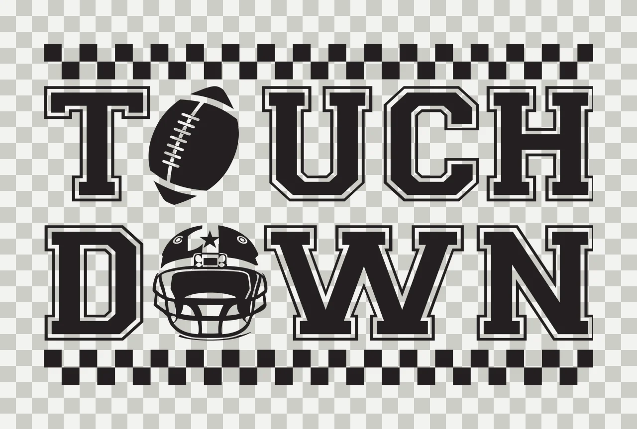 Touch Down Black And White Text Graphic football helmet checkered transparency and detail preview thumbnail
