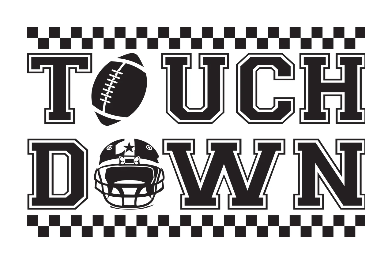 Touch Down Black And White Text Graphic football helmet checkered