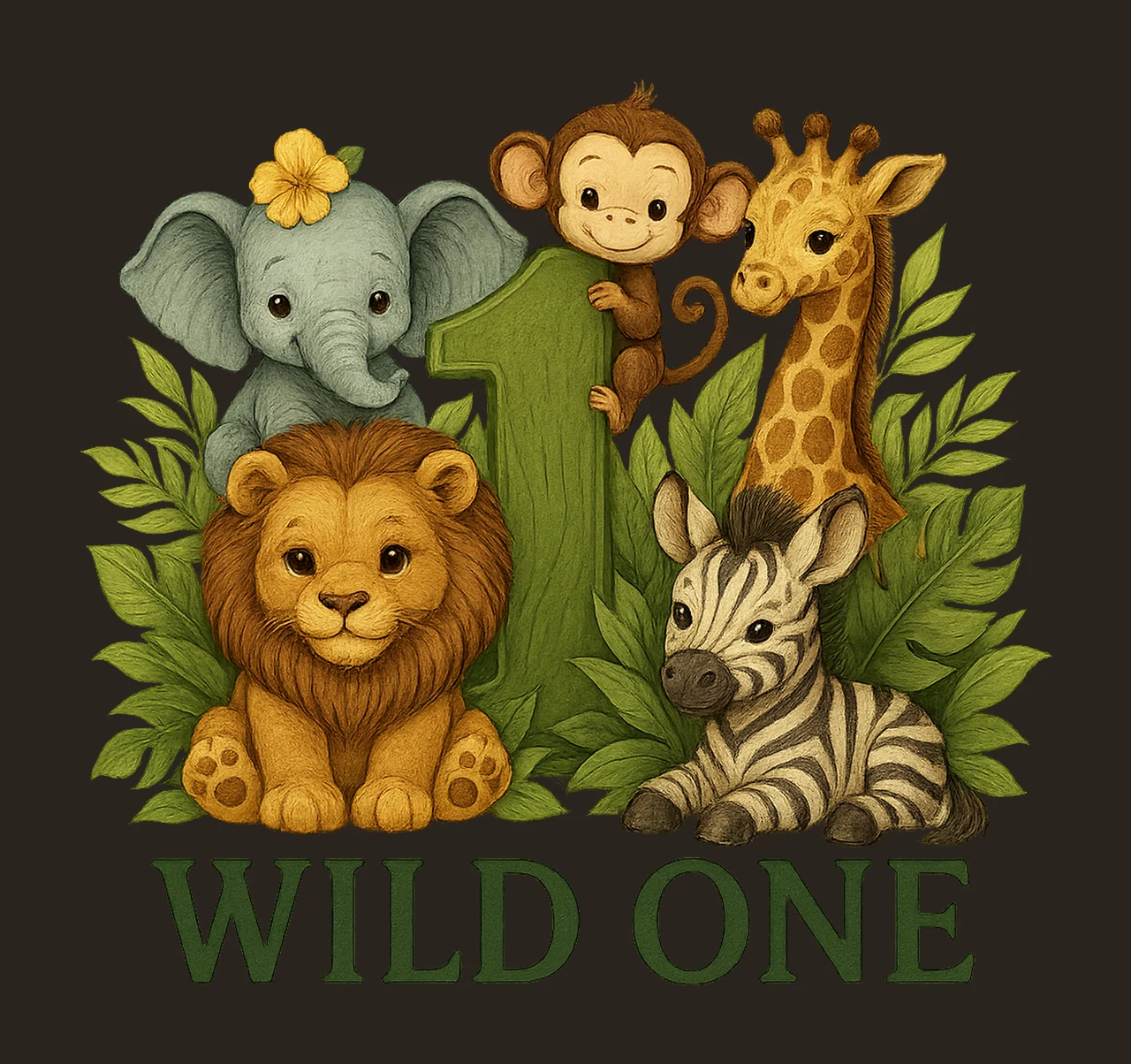 Wild One Jungle Safari First Birthday Design Baby Boy Girl contrast preview thumbnail