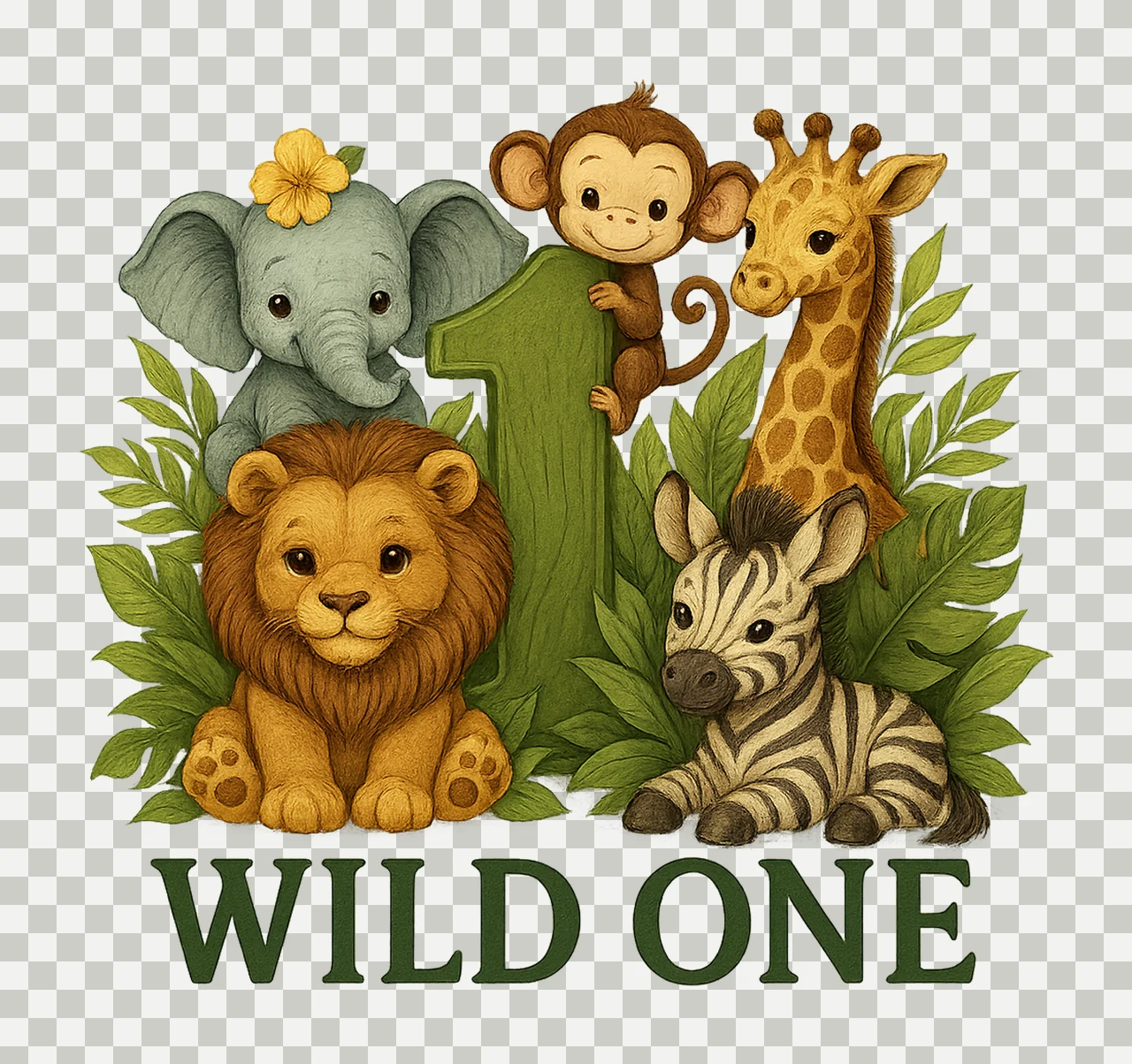 Wild One Jungle Safari First Birthday Design Baby Boy Girl transparency and detail preview thumbnail