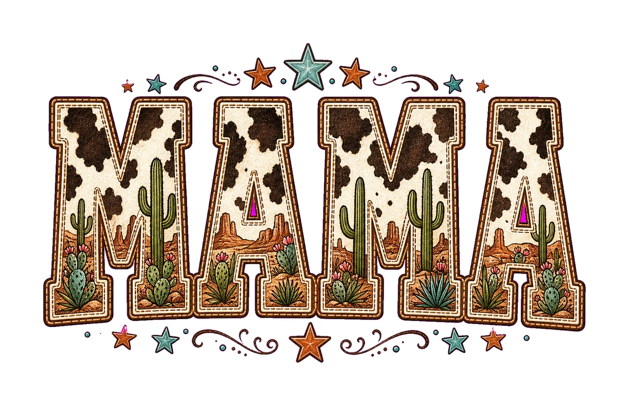 Western Mama Sublimation Shirt Cowgirl Cowhide Cactus Fill
