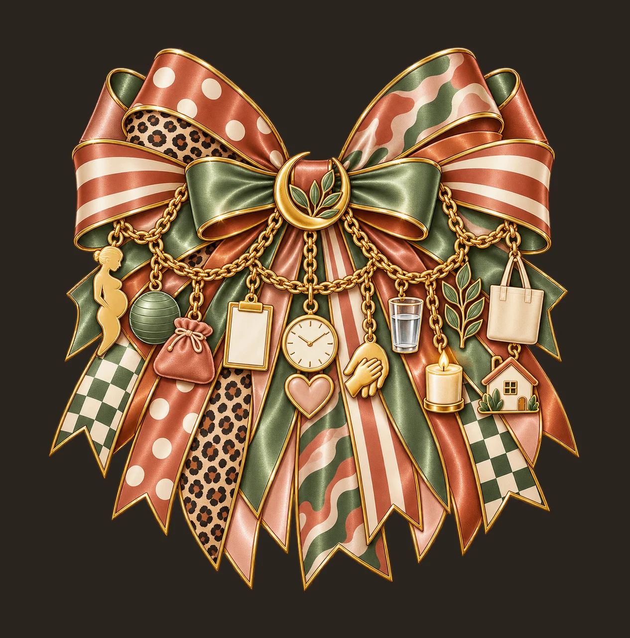 Doula Bow Charm PNG, Gold Chain Charms, Transparent Sublimation Design, Digital Download contrast preview thumbnail