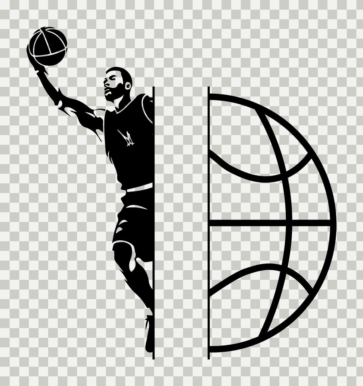 Can Glass Wrap Basketball Player And Ball Silhouette transparency and detail preview thumbnail