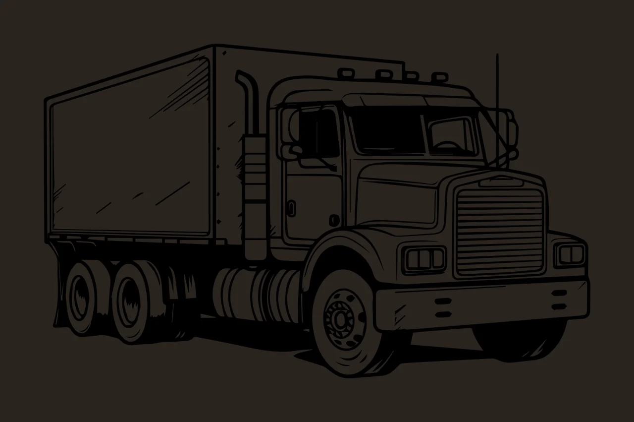 Truck Box Side View Line Drawing stationary wheels exhaust pipe contrast preview thumbnail