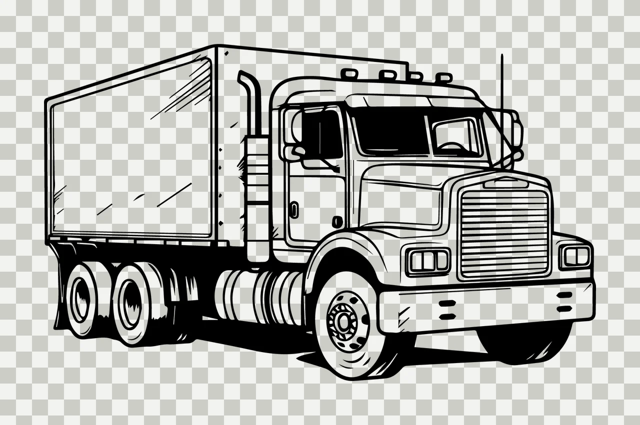 Truck Box Side View Line Drawing stationary wheels exhaust pipe transparency and detail preview thumbnail