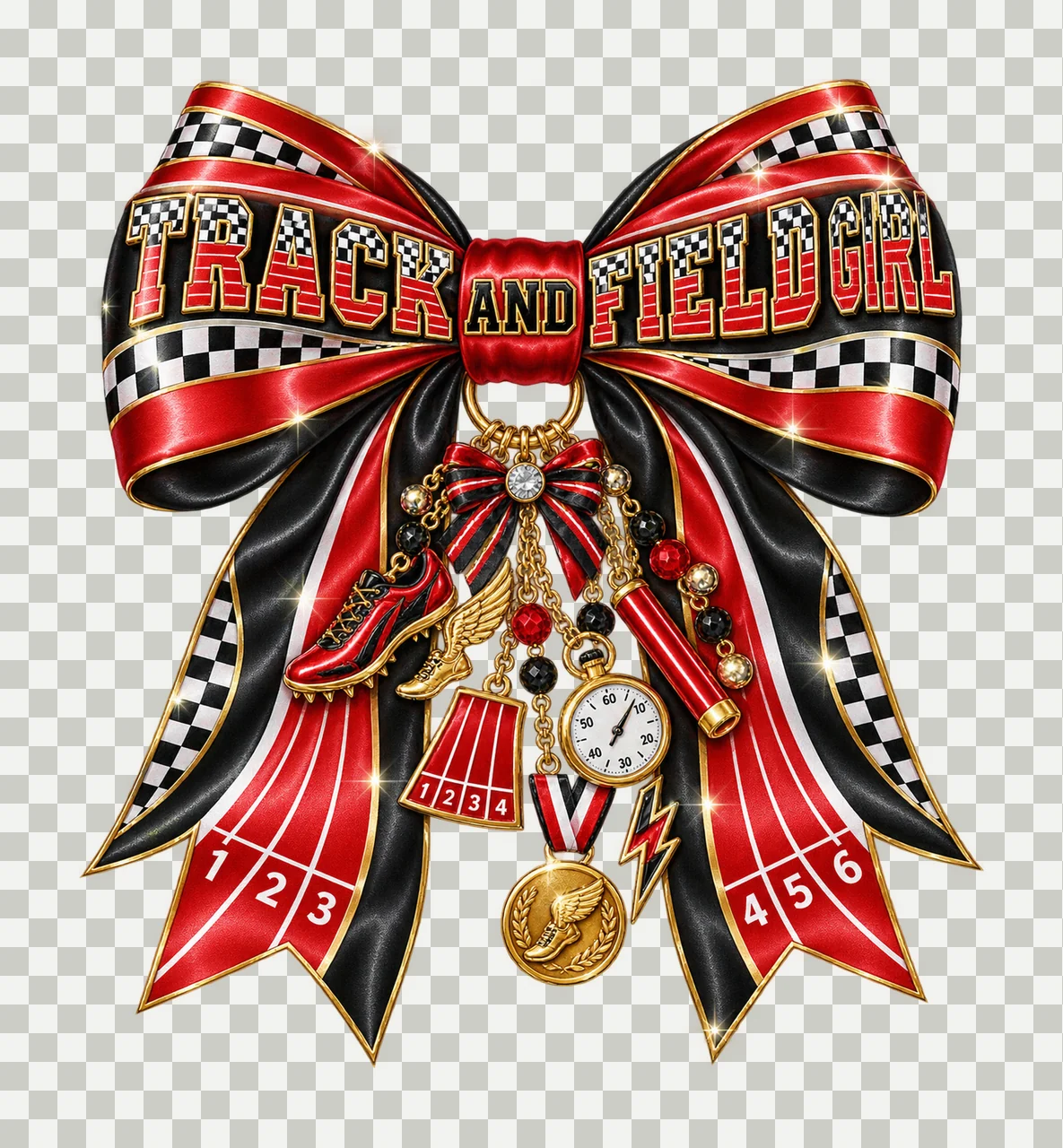 Track And Field Girl Bow Charm PNG, Coquette Ribbon Sublimation, Transparent Digital Download transparency and detail preview thumbnail