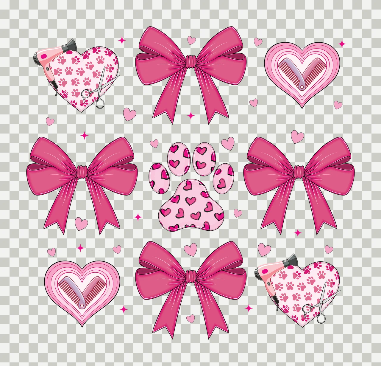 Collection Of Black Silhouettes Including Bows Hearts shapes transparency and detail preview thumbnail